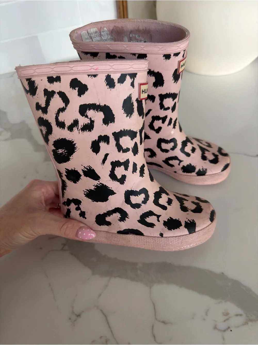 Hunter Kids Pink Leopard Print Boots